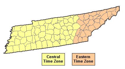 Go one county west, and you're . . Does the time zone change in tennessee